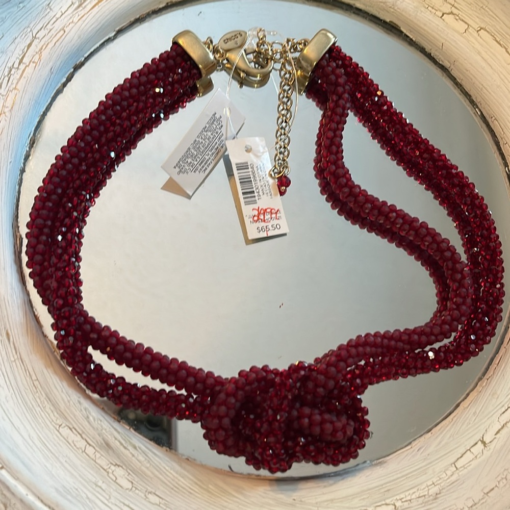 NWT Chico’s Red Beaded Knot Necklace - Picture 3 of 3